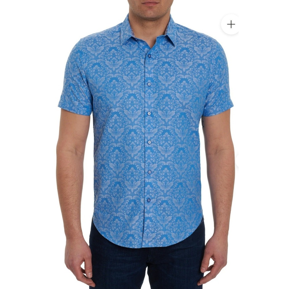 ROBERT‎ GRAHAM SHORT SLEEVE BUTTON UP LIGHT BLUE 100% COTTON XL  MSRP: $178